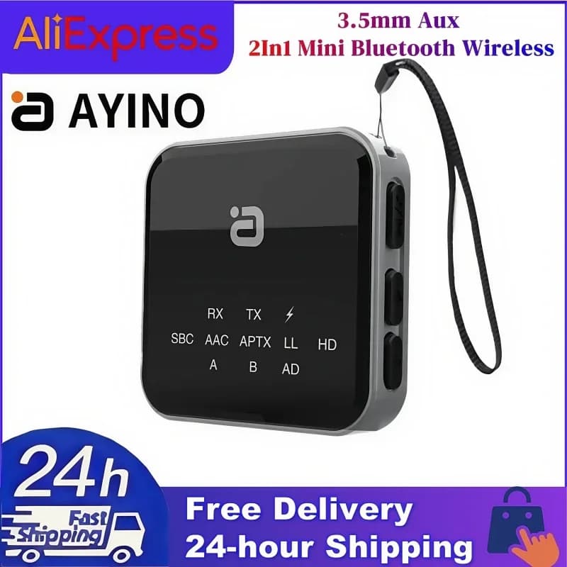 AYINO MR260 3.5mm Aux Audio Adapter AptX Adaptive Dual Mode 2In1 Mini Bluetooth Wireless Transmitter Receiver for Car TV/Speaker