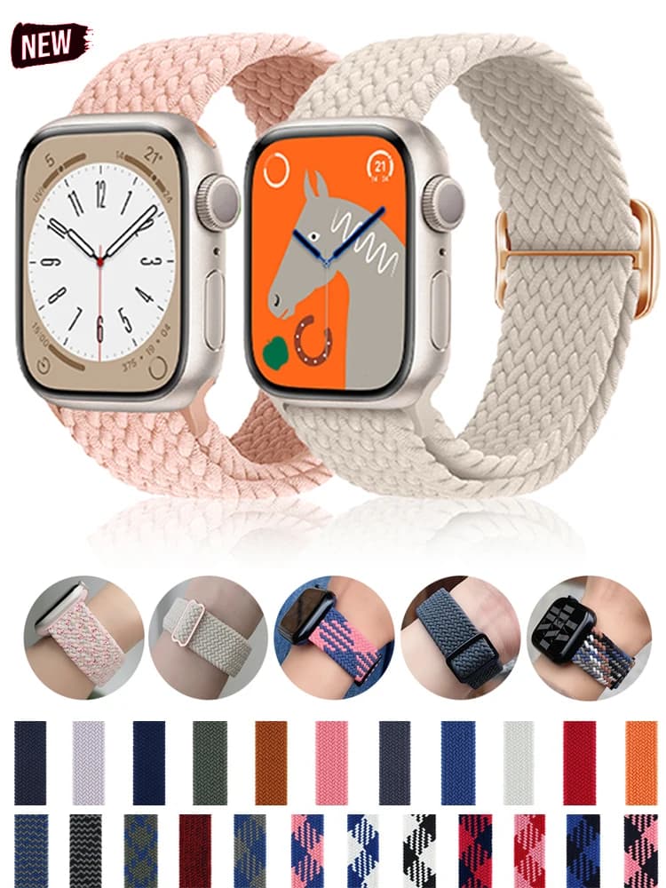 Braided strap For Apple watch band 45mm Ultra 2 49mm 44mm 40-41mm 42-46mm Elastic adjustable bracelet series 10 9 8 7 3 5 se 6 4