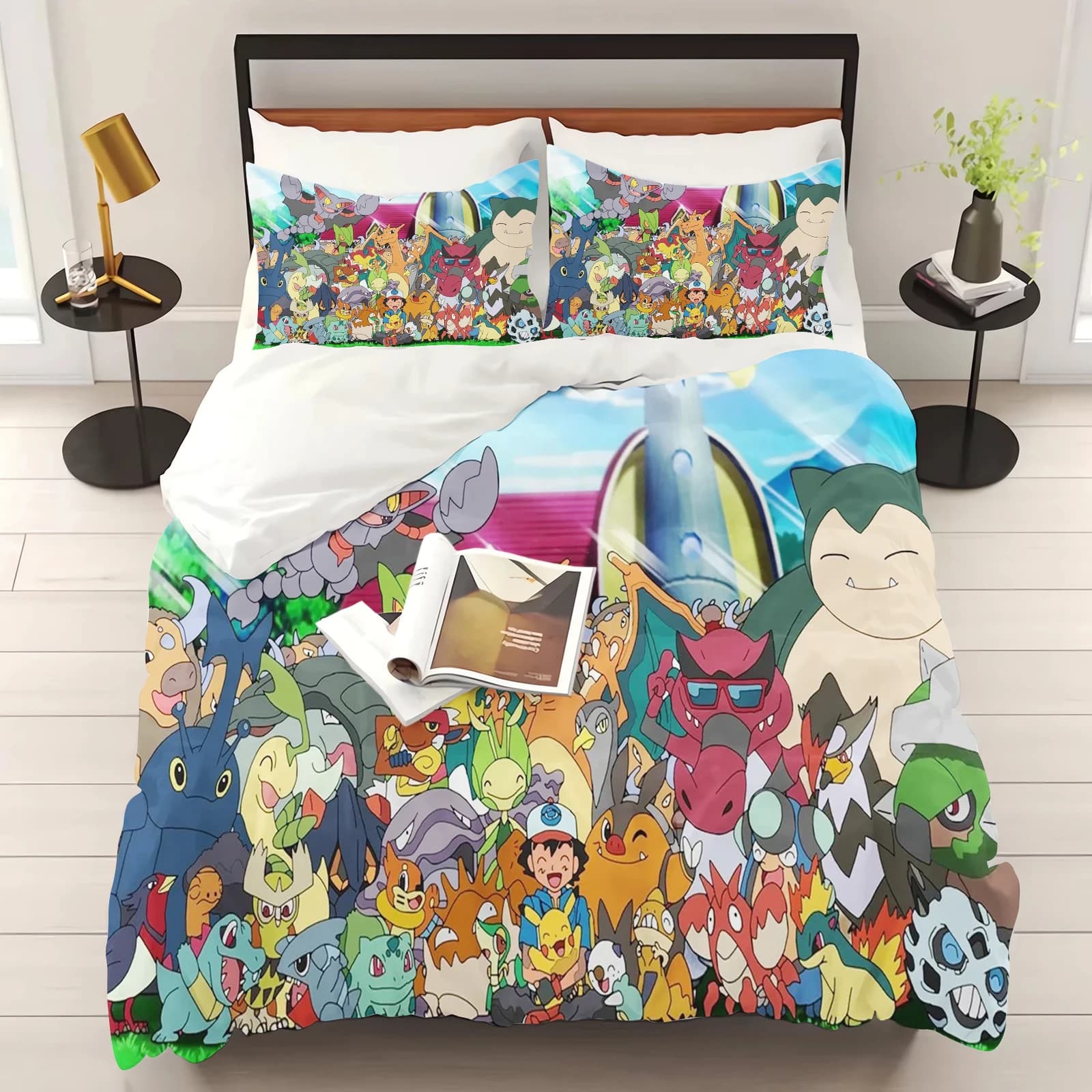 Pokemon Duvet Cover Set Comforter Bedding 3d Children'S Bedding Set 3-Piece 1 Quilt Cover King Size