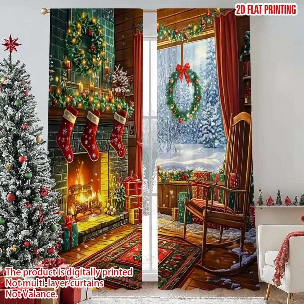 2 pezzi 2D stampa piatta tende per feste di Natale inverno Natale notte di neve arte della parete tende in poliestere stampate digitali festa