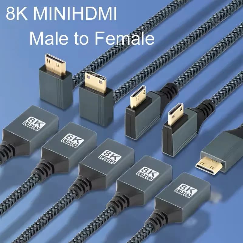 8K MINI /MICRO HDMI to HDMI 2.1 Adapter 8K/60Hz/120Hz straight/left/right/up/down Angle Cable Male To Female 15CM for PC Laptop
