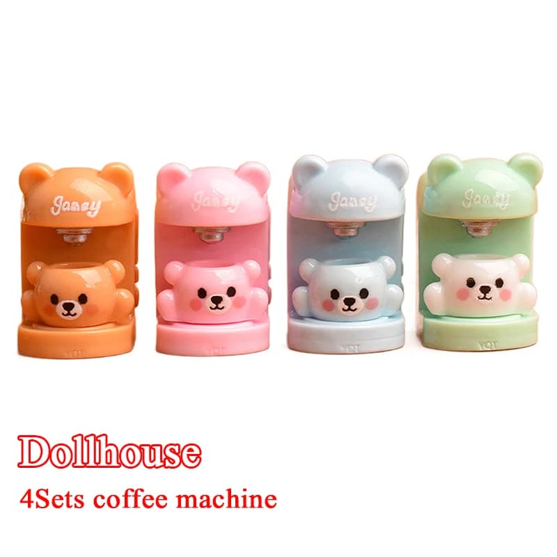 4 set di tazze in miniatura per casa delle bambole in resina, set di tazze per orsetto, macchina da caffè, elettrodomestici, decorazioni, accessori per casa delle bambole giocattolo