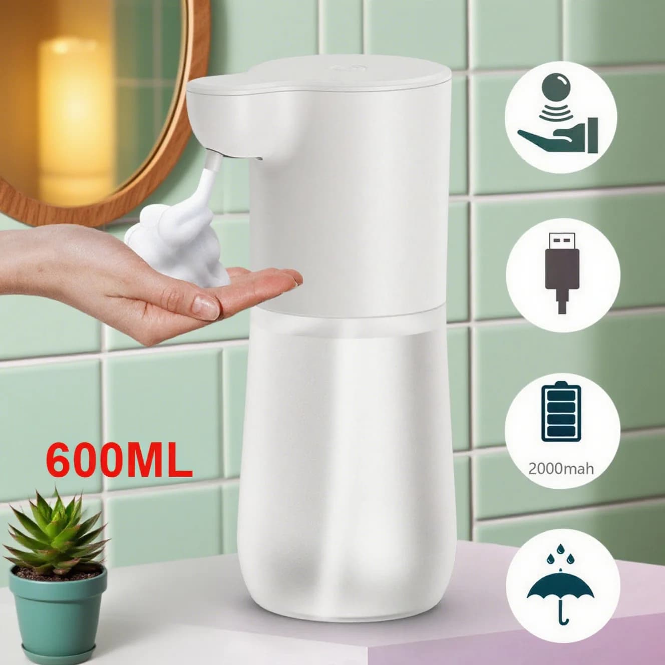 350/600ml Touchless sensore automatico Dispenser di sapone schiuma ricarica USB sensore a infrarossi intelligente Dispenser di sapone liquido lavamani