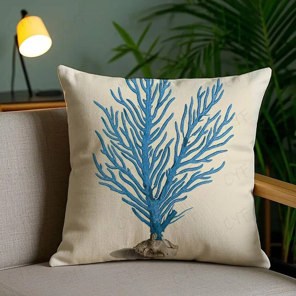 Fodera per cuscino decorativa a doppia faccia con corallo e gamberetti, 1 pz, motivo vita marina, per divano, letto, decorazioni per la casa