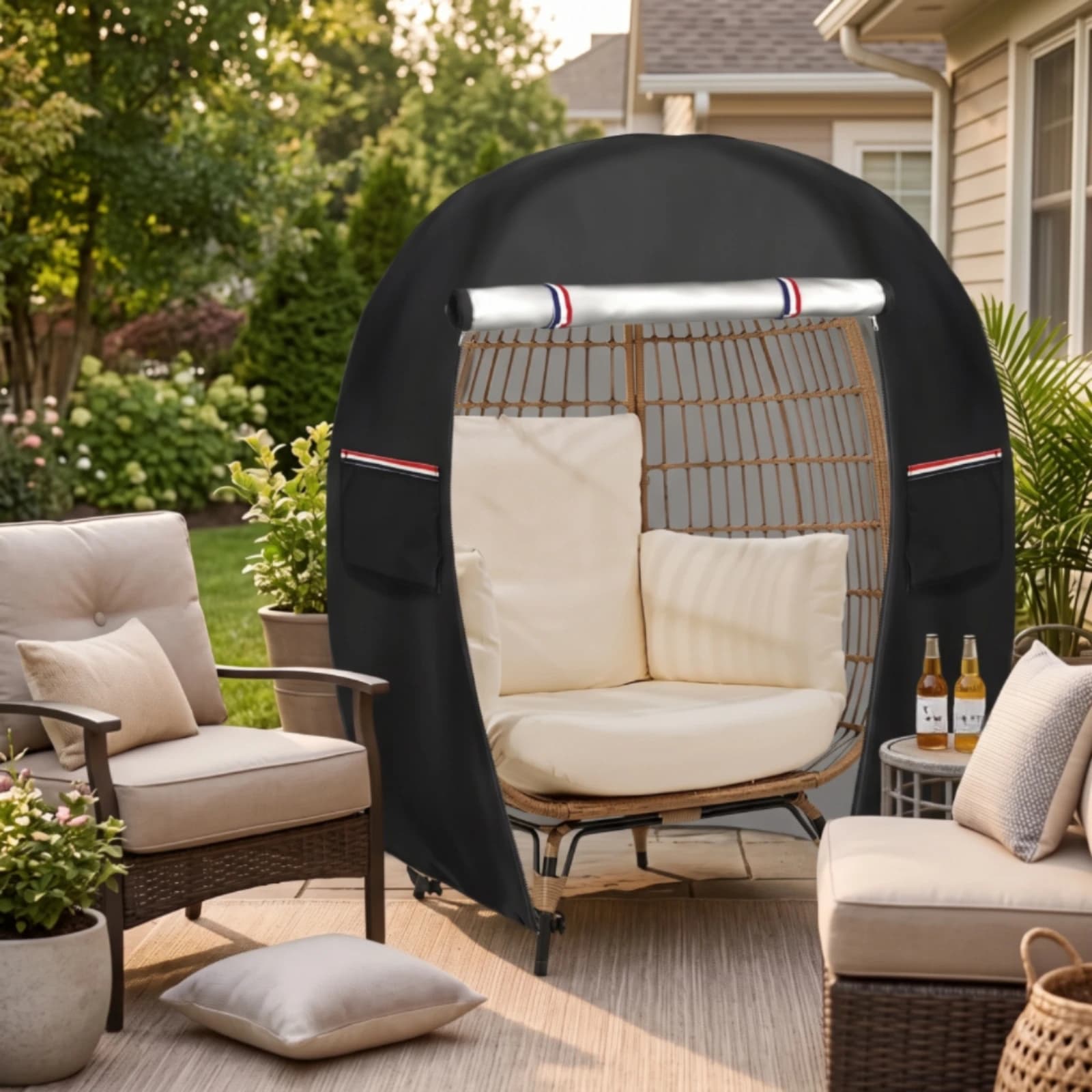 Egg Chair Cover with Zipper Waterproof Patio Egg Chair Cover Weather-Resistant Dustproof for Garden, Balcony