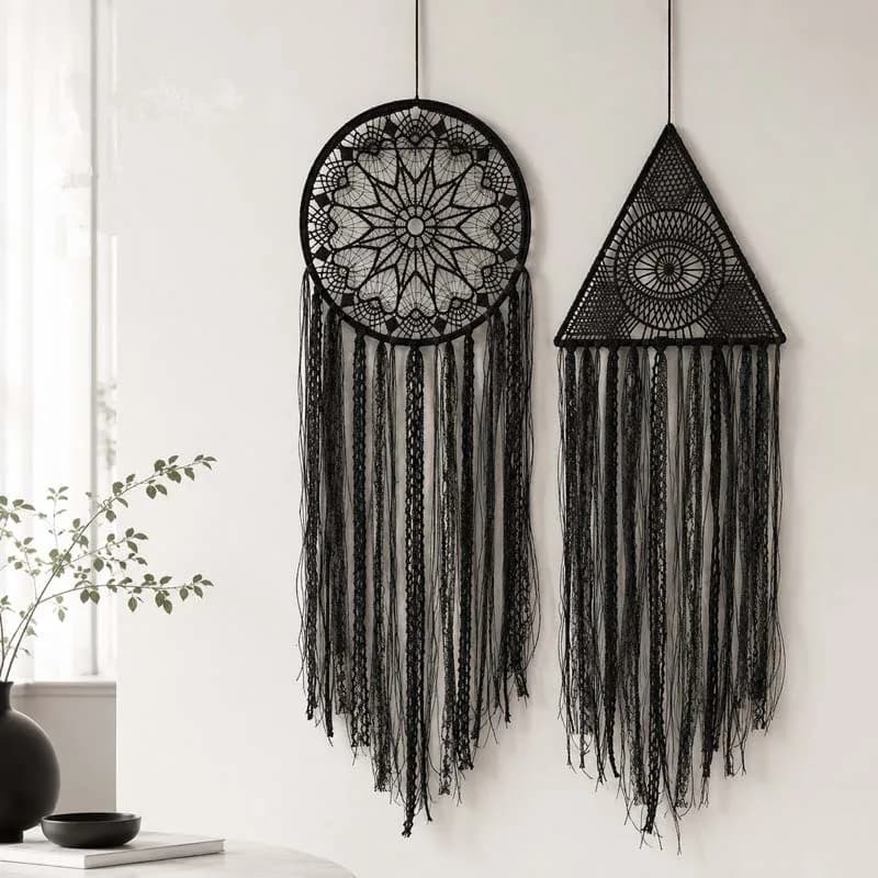 Circle/Triangle Handmade Black Macrame Dreamcatcher Tapestry Boho Woven Wall Hanging For Home Decoration Festival Gift