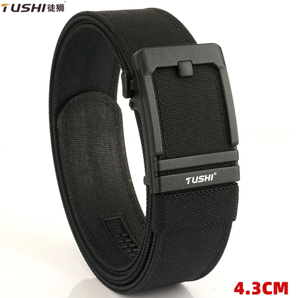 TUSHI 43mm Cintura tattica rigida per uomo Fibbia automatica in metallo Cintura militare da servizio della polizia Cintura in nylon 1100D Cintura casual da uomo