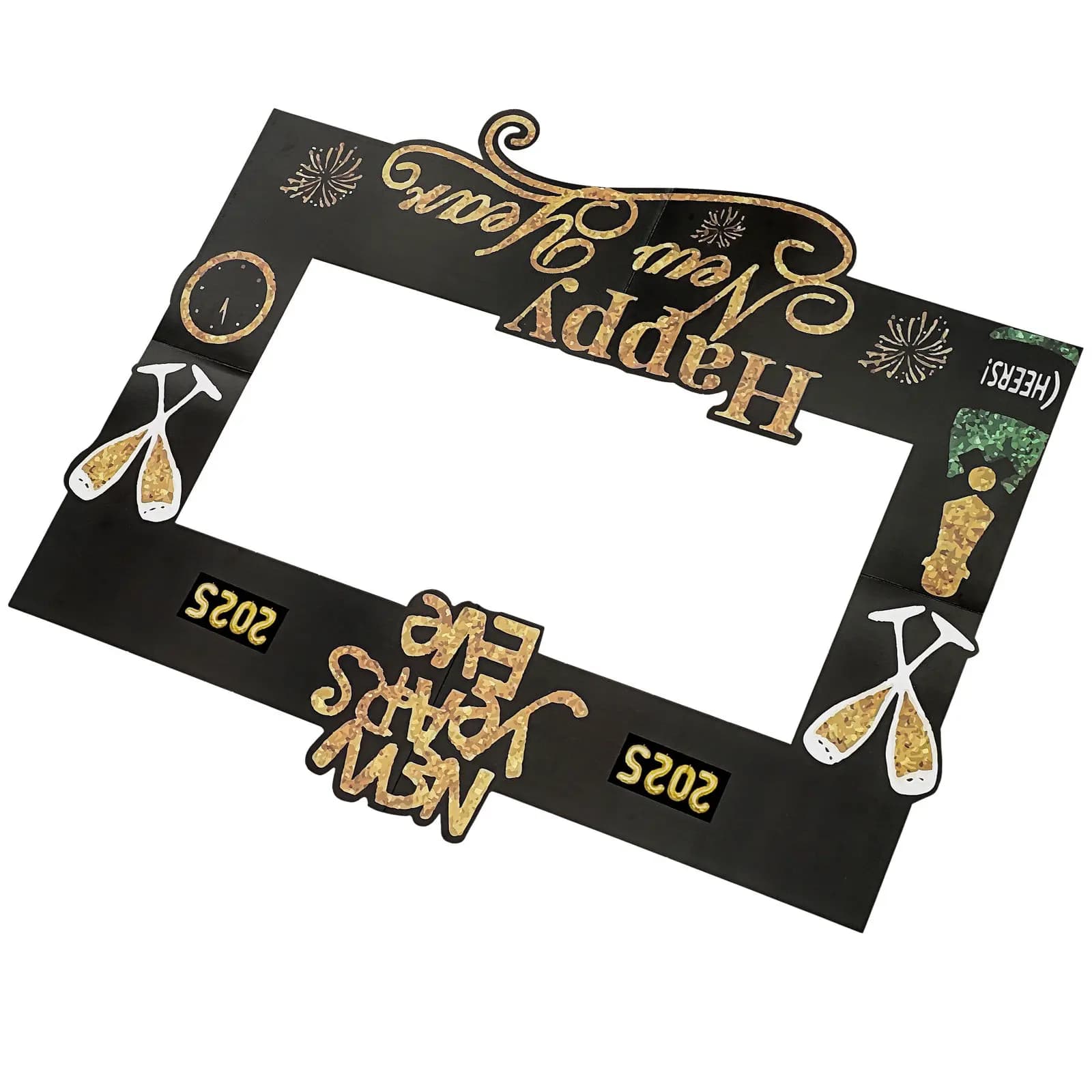 2025 New Year Photo Prop Handheld Picture Frame Sturdy Portable New Year's Eve Photo Booth Frame Party Supplies Photography