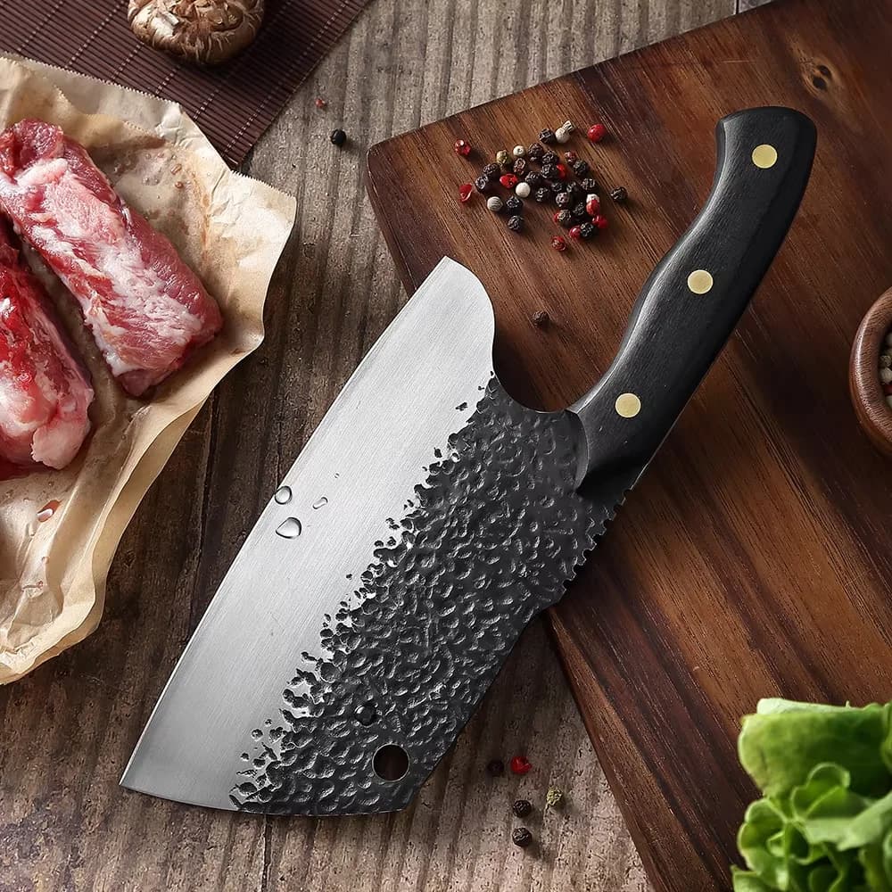 Coltello da Macellaio XITUO Forgiato a Mano, in Acciaio ad Alto Tenore di Carbonio 5CR15, Coltello da Cucina, Coltello a Mano Libera, Coltello per Affettare Carne e Verdure