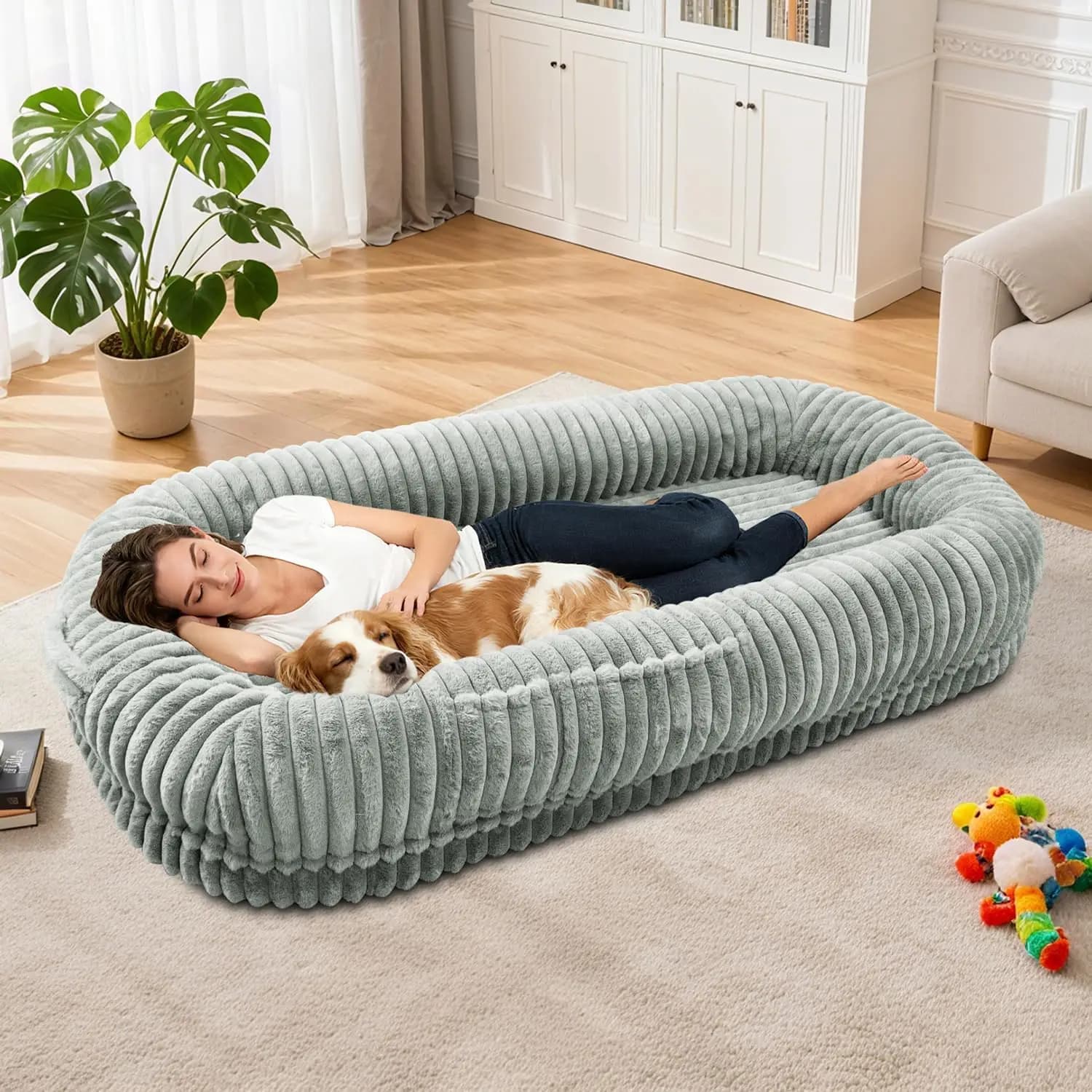 Letto Ortopedico Extra Large per Cani Adulti e Animali Domestici, 70x38x10 Pollici, in Memory Foam Lavabile, Grigio Verde