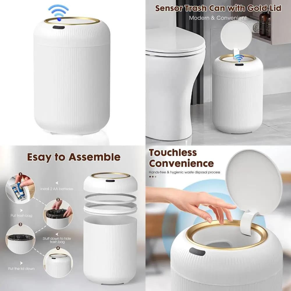 Bidone della spazzatura touchless da 3 galloni, piccolo cestino per rifiuti bianco con sensore di movimento per bagno, ufficio e casa