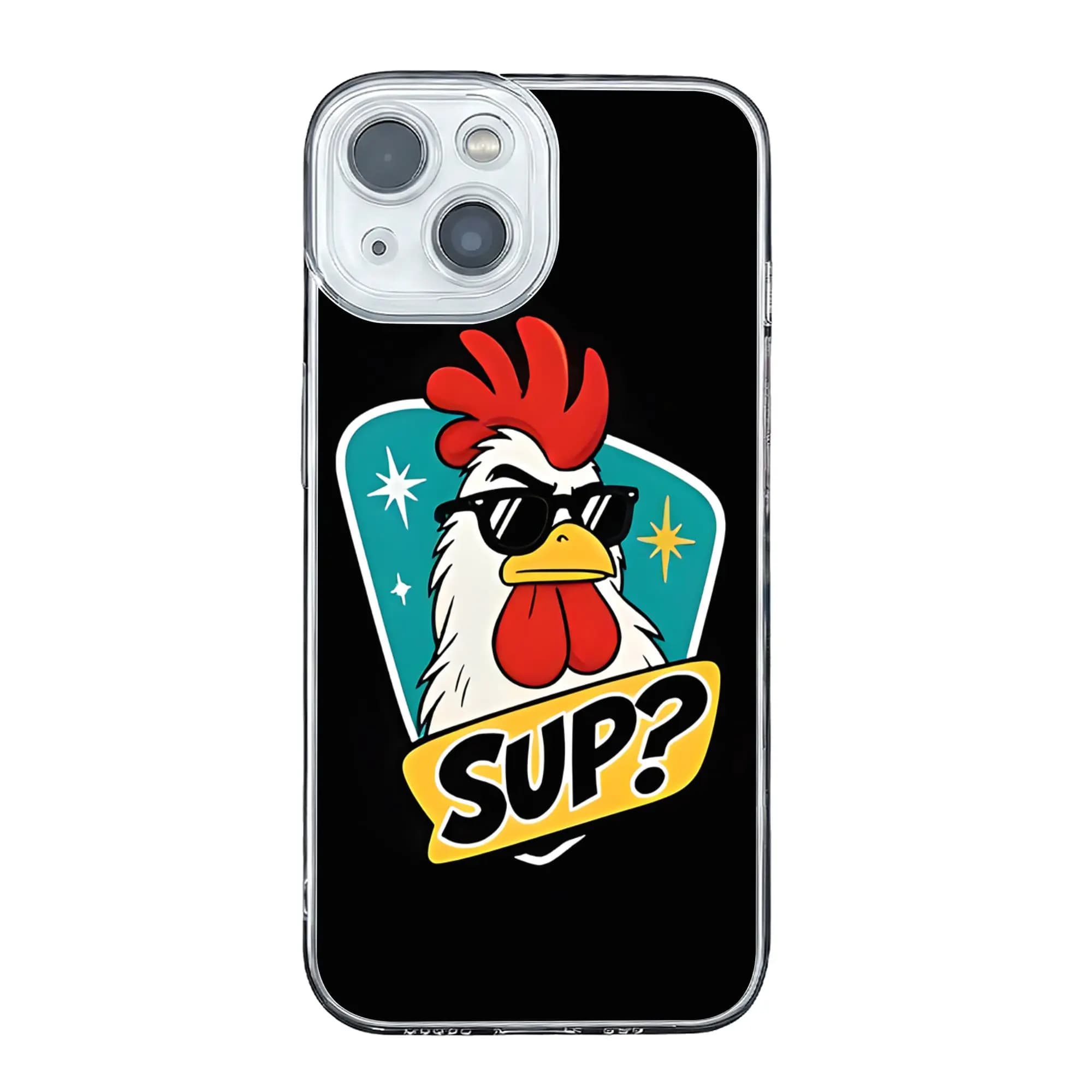 Custodia Protettiva Anti-collisione per iPhone 17 16 15 14 13 12 11 Pro Max con Design Pollo e Occhiali da Sole, per Uomo e Donna
