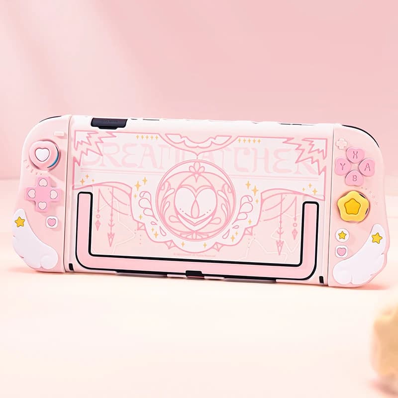 Custodia protettiva imballabile Kawaii Star Wings per Nintendo Switch 2 – Cover protettiva rosa Anime NS2 con 2 cappucci per impugnatura per pollice