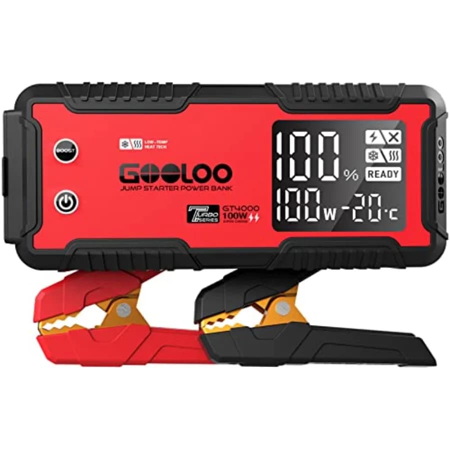 Avviatore di Emergenza GT4000 Arctic per Temperature fino a -40°C ℉ Tecnologia di preriscaldamento per avviamento a freddo 4000A 100W, batteria portatile super sicura a 12V con ricarica rapida bidirezionale