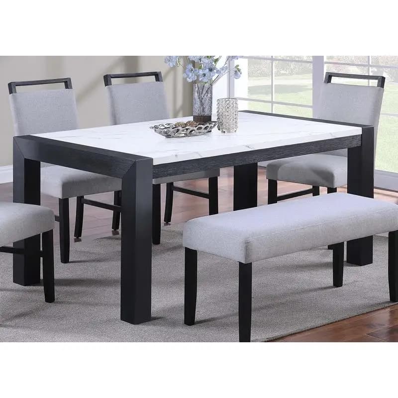Elegante tavolo da pranzo in finto marmo bianco con gambe in carbone: design bicolore moderno in un stile elegante, perfetto per la tua sala da pranzo