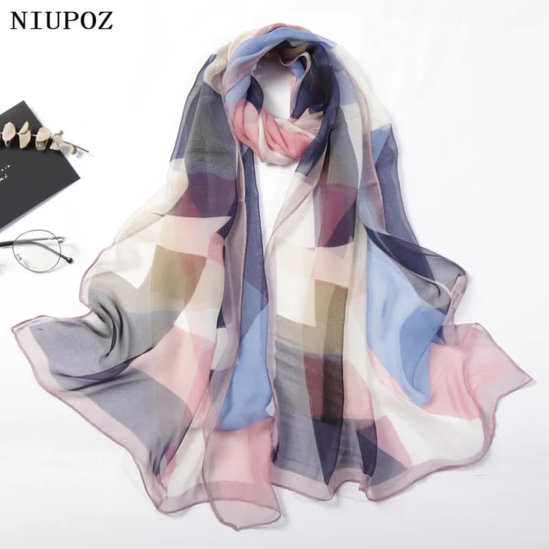 Foulard da donna colorato geometrico elegante chiffon georgette bandana sciarpa estate spiaggia sensazione di seta protezione solare da viaggio sottile