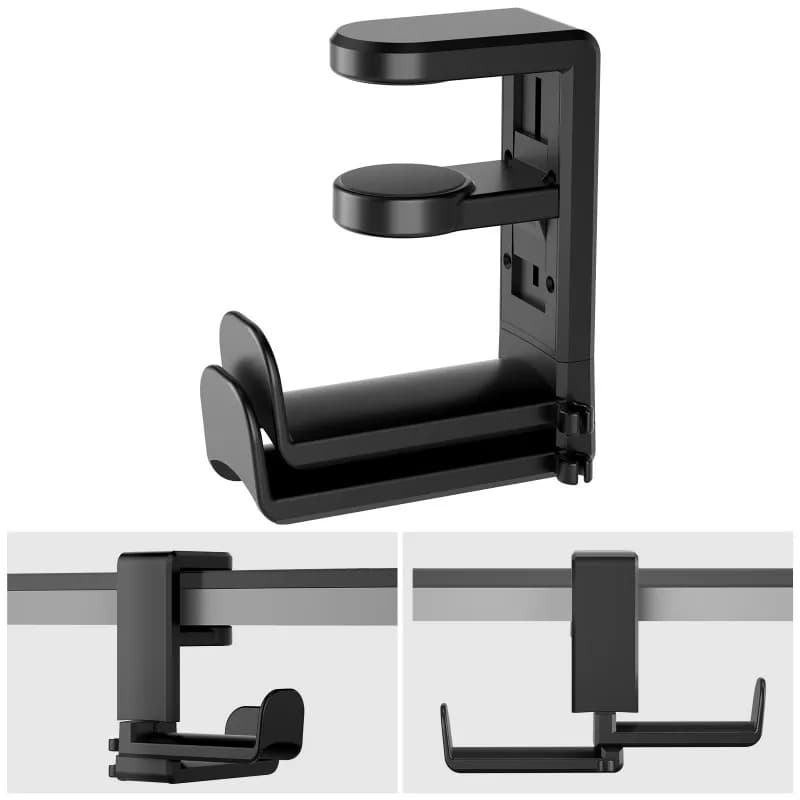 【Acquista ora】Supporto universale per cuffie con morsetto da scrivania, doppio gancio, supporto per auricolari ruotabile a 360 gradi