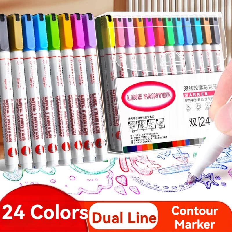 8/12/24 colori Double Line Outline Art Pen penna Graffiti fai da te evidenziatore pennarelli diario per Scrapbook Poster Card cancelleria
