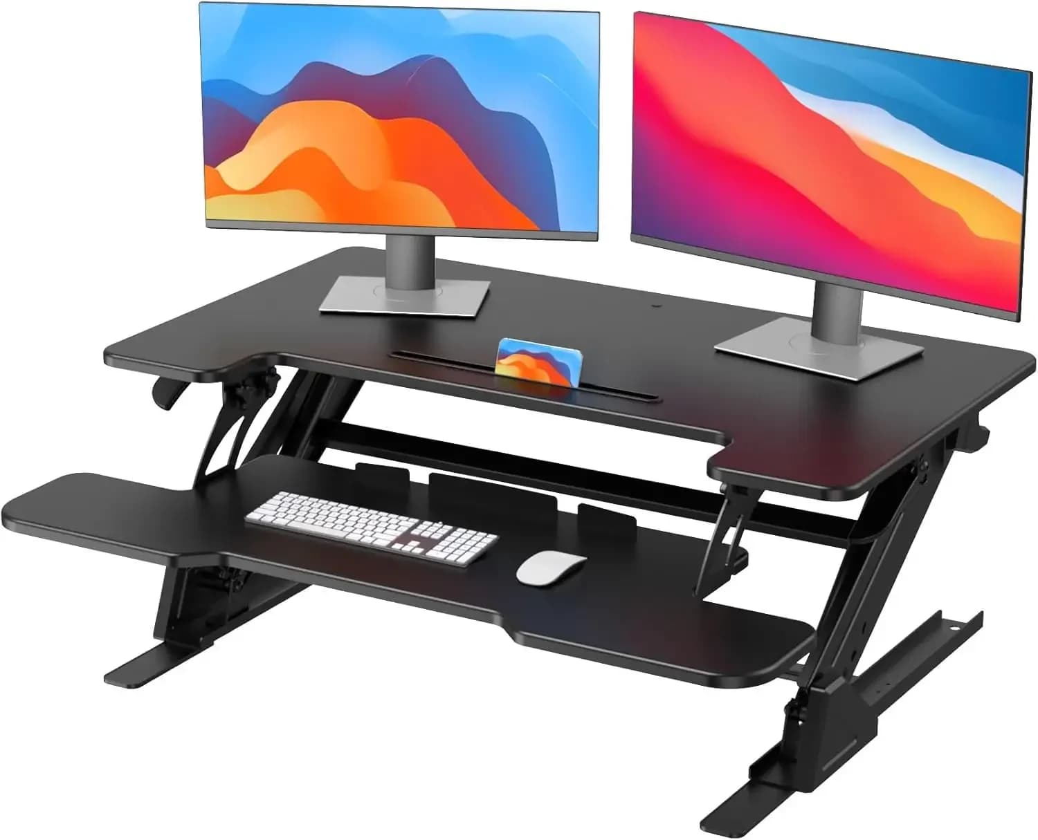 Convertitore per Scrivania Regolabile in Altezza, Postazione di Lavoro per Due Monitor e Laptop, Vassoio per Tastiera, Design a Z Stabile