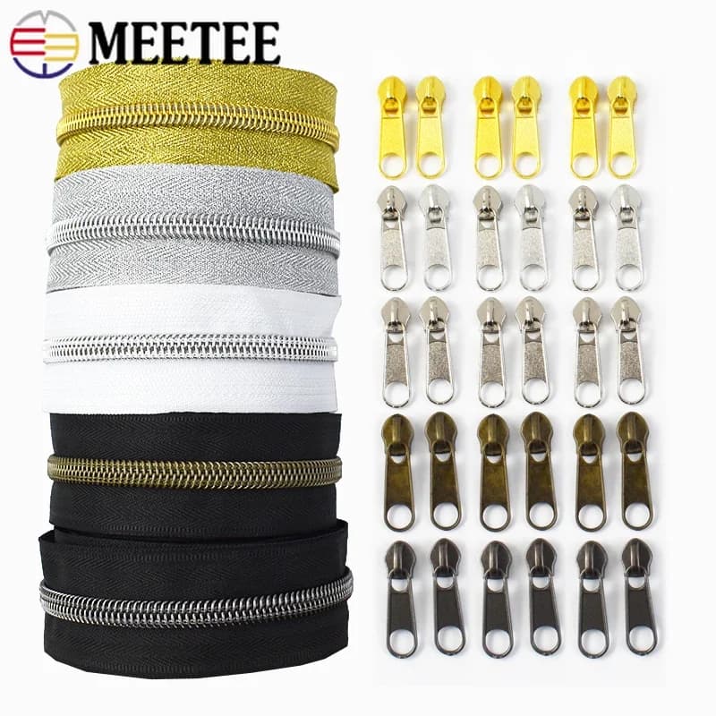 2/5/10 Metri 3 # 5 # Cerniere in nylon + Cursori per cerniere oro e argento per borse, abbigliamento, cucito, decorazioni, kit di riparazione cerniere, accessori fai da te