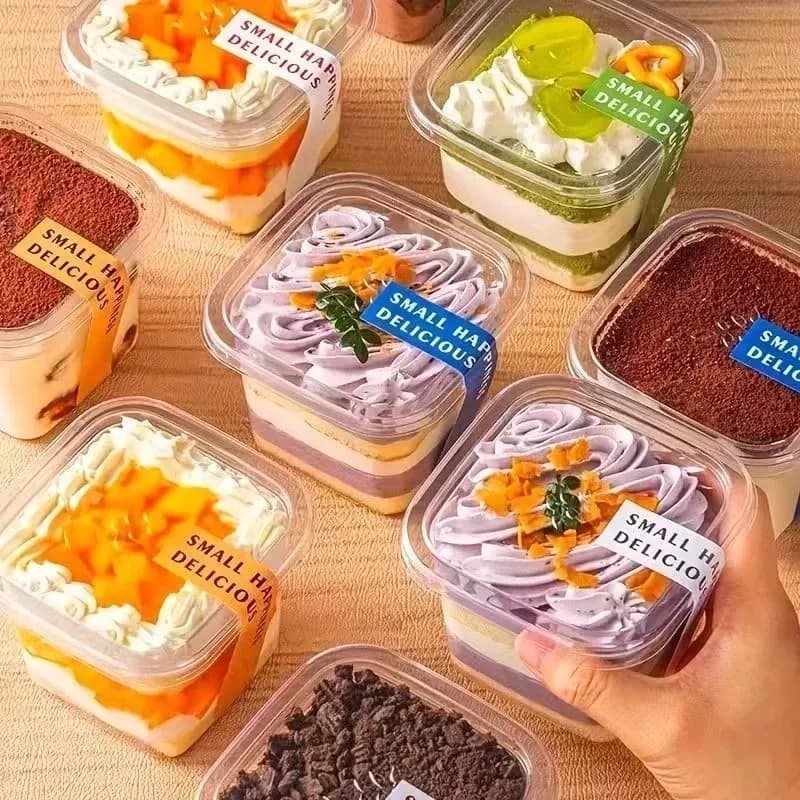 50/100 Set Food-Safe PET Dessert Cups with Lids Cake Containers for Mousse Multi-Layered Pastries Dessert Cups