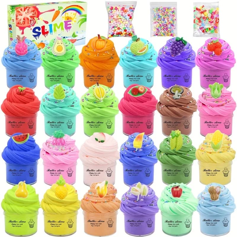 Kit di melma al burro da 1/24 pezzi per bomboniere per ragazze, regalo di compleanno con elastico e non appiccicoso, giocattolo antistress per ragazze e ragazzi