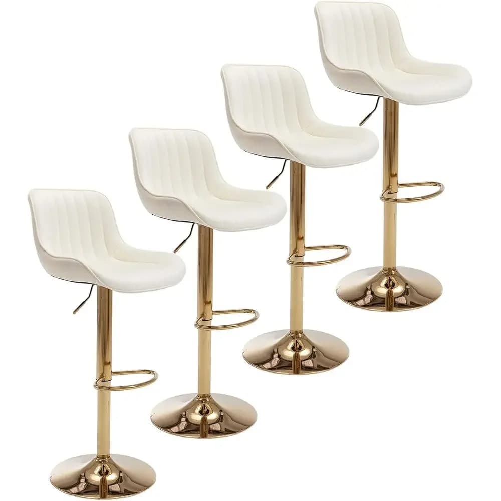 Set di 4 Sgabelli da Bar Girevoli in Velluto con Schienale e Poggiapiedi, Sedie Regolabili Dorate per Isola Cucina o Bar (Beige)