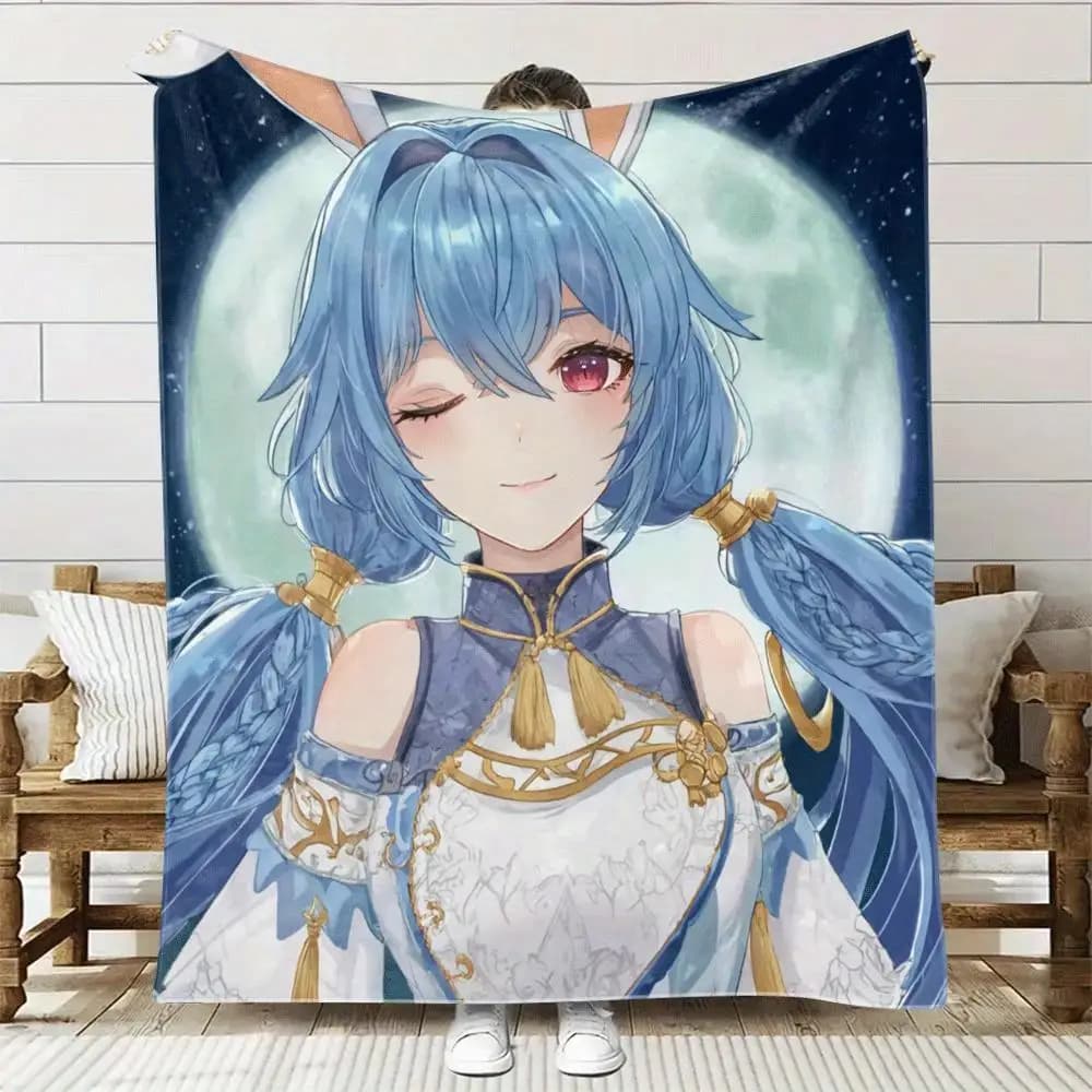 La ragazza anime ha capelli blu e occhi rossi. Coperta stampata in flanella adatta a tutte le stagioni per il divano dell'ufficio del soggiorno e nel viaggio