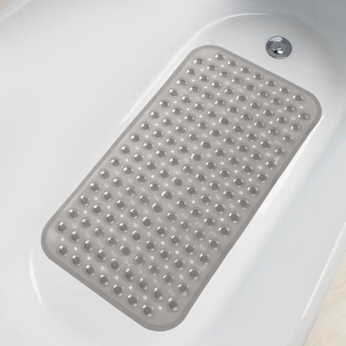 1 tappetino da bagno con ventose e fori di scarico, 27,6x15 pollici tappetino da doccia antiscivolo tappetino da bagno lavabile in lavatrice, grigio trasparente/blu