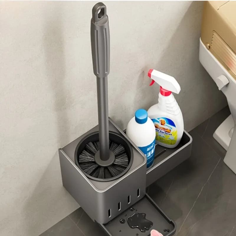 Porta scopino avanzato da parete, design senza angolo morto, sistema di stoccaggio per bagno senza attrezzi, soluzione di pulizia senza sforzo
