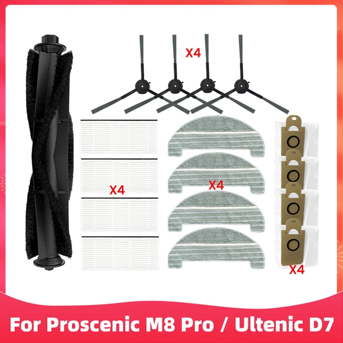 NUOVO Per Proscenic M8 Pro / Ultenic D7 Robot Aspirapolvere Pezzo di Ricambio Spazzola Laterale Principale Filtro Hepa Mop Straccio Sacchetti Per La Polvere