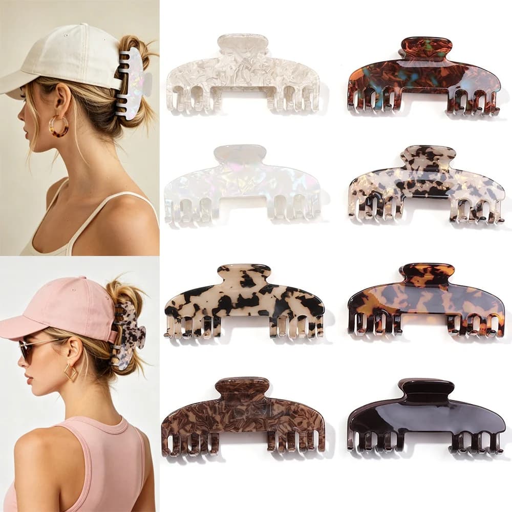 Wide Large Hair Claw Clips Strong Holding Power Marble Pattern PC Hair Jaw Clips For All Hair Types Outdoor Use