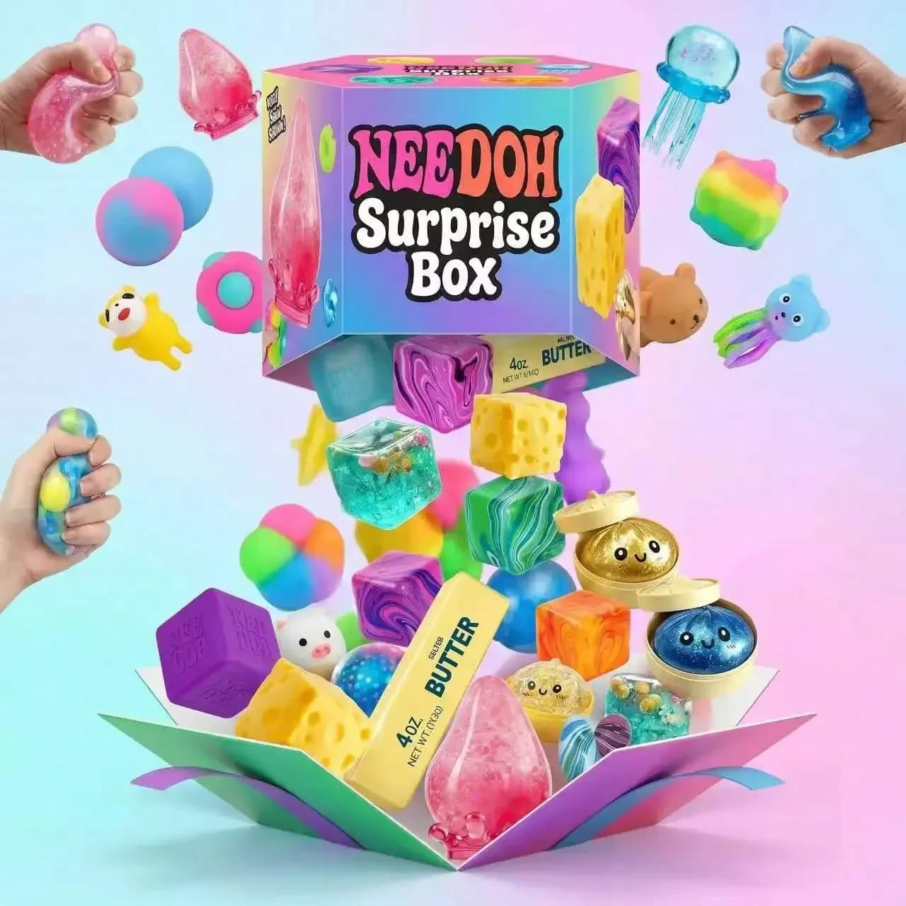 2026 Ne EDoh Surprise Box - Assorted Stress Relief Squeeze Toys, Food & Animal Shaped Squishy Balls, Anxiety Relief Sensory Fidget Toys For Kids & Adults, Mystery Blind Box Gift Set