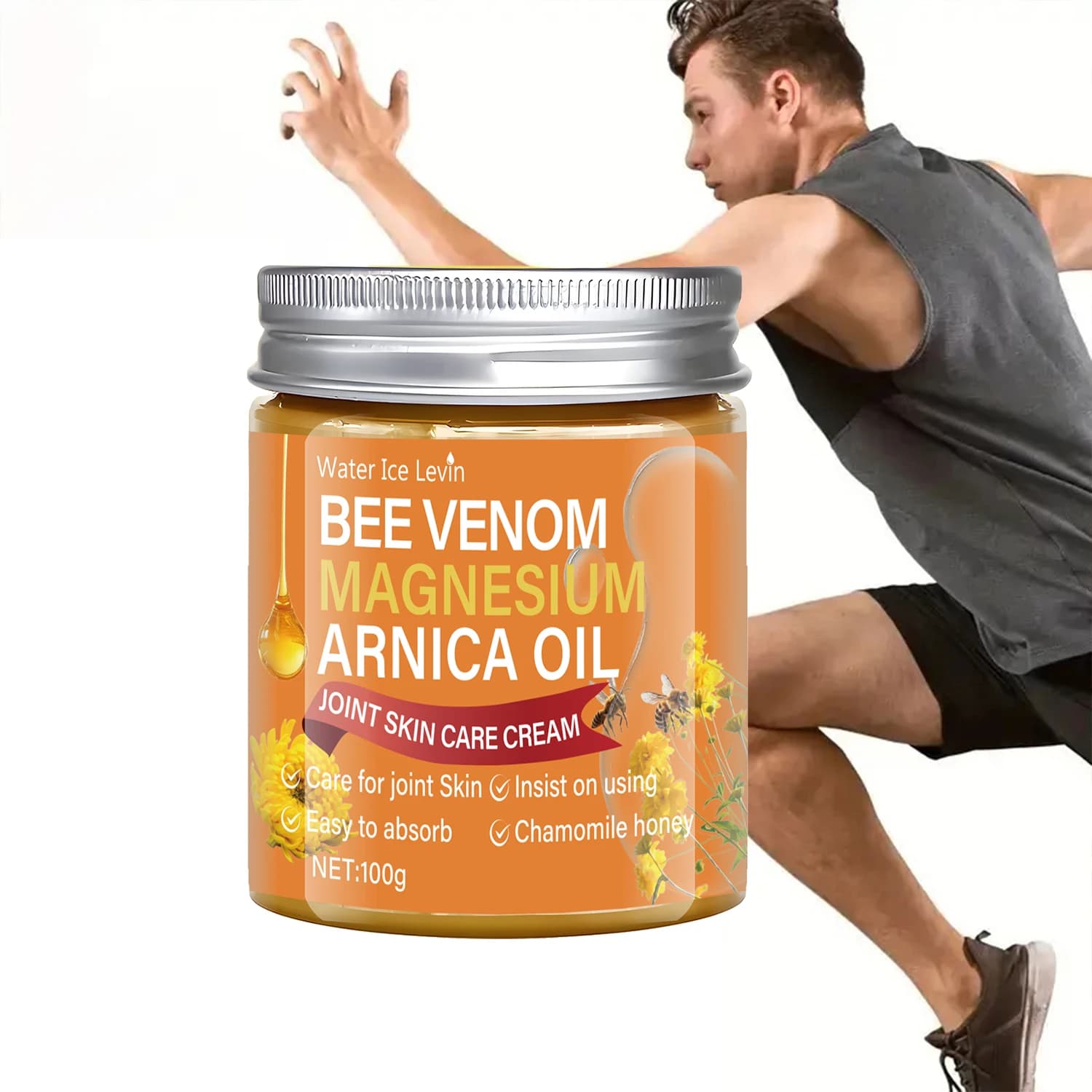 Crema per le articolazioni all'olio di magnesio Arnica al veneno d'api: leggera, facile da assorbire, idrata/protezione, miele di camomilla per una pelle elastica