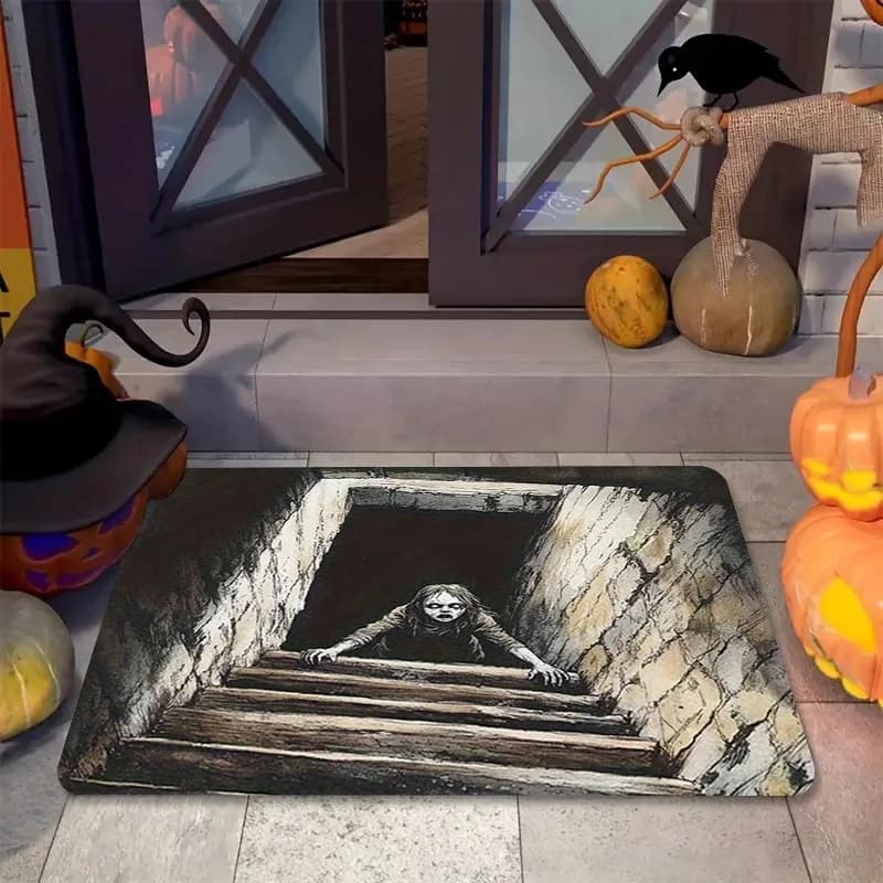 VIKAMA Horror 3D Stair Ghost Print Doormat Non Slip Waterproof Floor Mat Halloween Front Door Entry Rug Home Party Decor