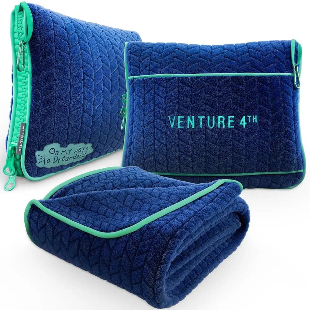 Spedizione Gratuita – Cuscino e Coperta da Viaggio 2-in-1 Premium Ultra-Morbido e Caldo per Aereo, Auto e Autobus –