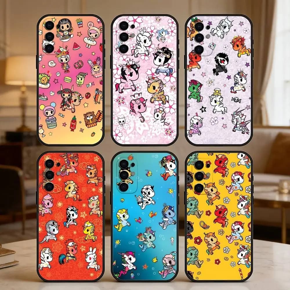 Custodia per telefono con design ispirato alla cultura pop giapponese Tokidoki per Samsung S25, S24, S21, S22, S23, S30, Ultra, S20, Plus, FE, Note, 5G - Cover Nera
