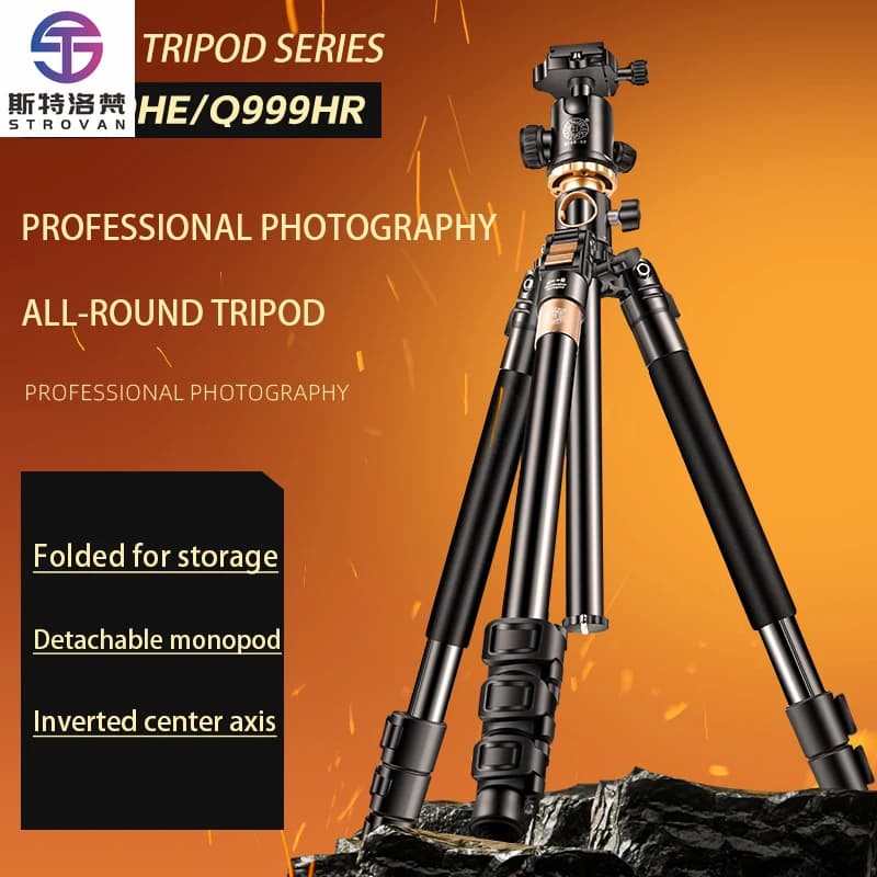 Q999HE-Q999HR Kit treppiede con monopiede e testa a sfera Twist Lock e supporto trasversale con blocco gamba ribaltabile per telefono cellulare DSLR