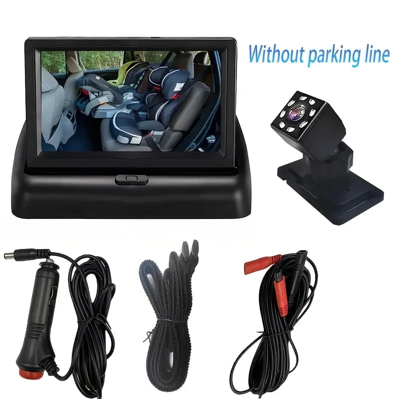 Telecamera di Sicurezza per Seggiolino Auto Pieghevole da 4,3 Pollici con 8 LED per Visione Notturna, Monitor per Bambini sul Sedile Posteriore, Configurazione Plug & Play Rotante