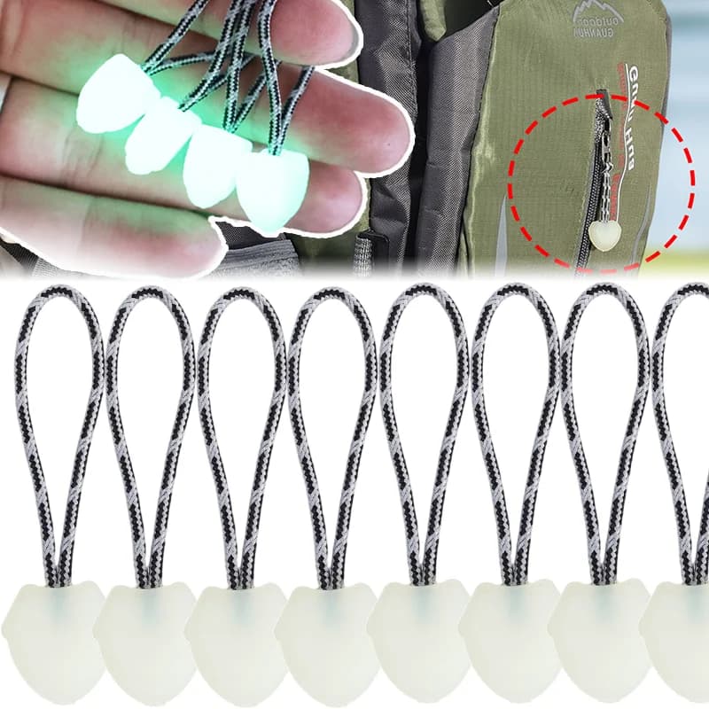 20/1 pieces light zip pull glow in the dark rope for backpack tent camping jacket hiking survival equipment night safety tongue