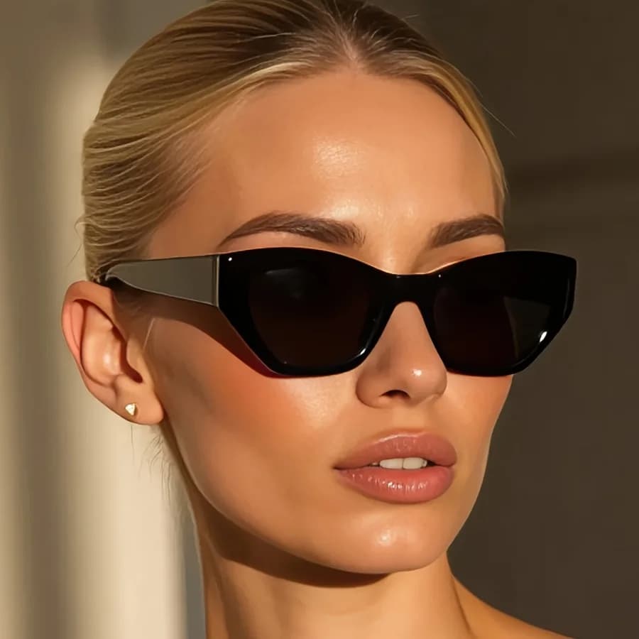 Black fashionable women's glasses, trendy rectangular classic cat eye glasses, prism lenses, suitable for daily use.