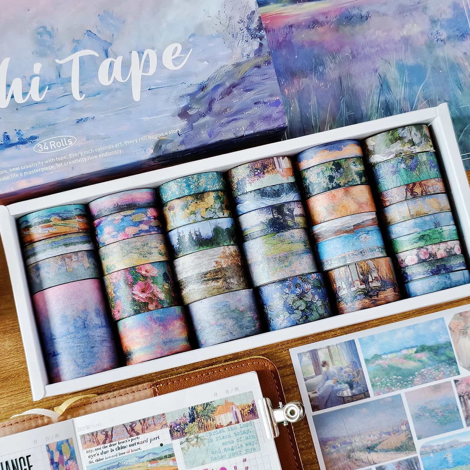 34 rotoli di nastro adesivo Washi per pittura vintage, nastri per mascheratura lunghi 3,5 m, per scrapbooking, journaling, planner, notebook