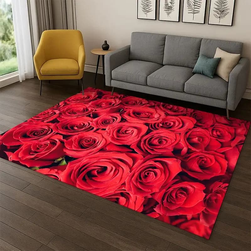 Tappeto Romantico con Rose e Margherite, Cartone Animato, per Camera da Letto, Soggiorno, Divano, Sala Giochi, Zerbino, Decorazione Casa, Tappeto Antiscivolo per Bambini