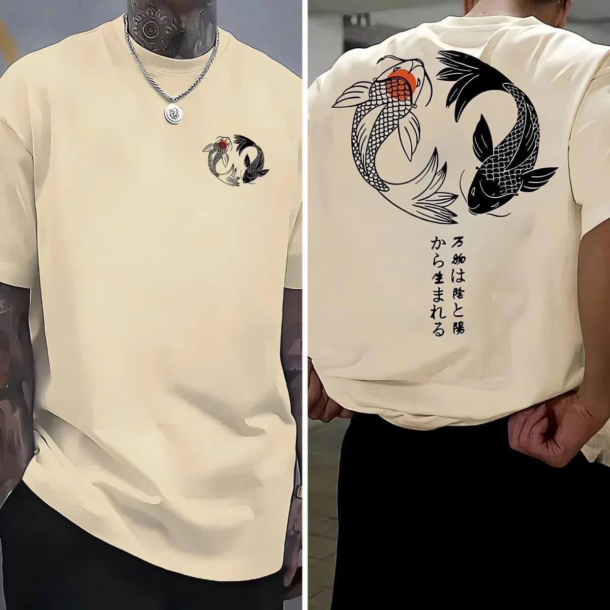 T-shirt da uomo con motivo koi in stile giapponese Harajuku, stampato in 3D, sportivo, ad asciugatura rapida, traspirante, per esterni, moda casual, a maniche corte