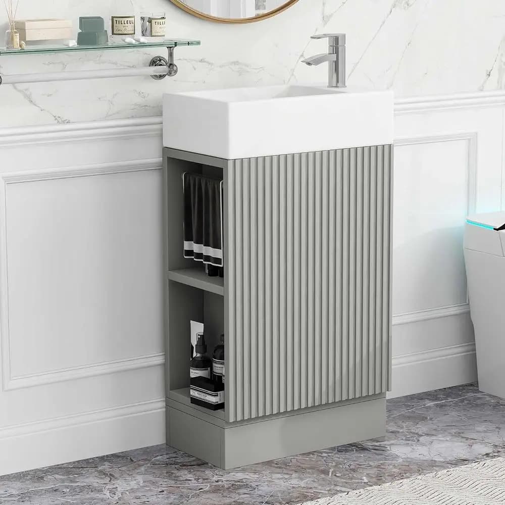 18.6 Bathroom Vanity with Sink, Storage Cabinet & Toilet Paper Holder, Left or Right Configuration