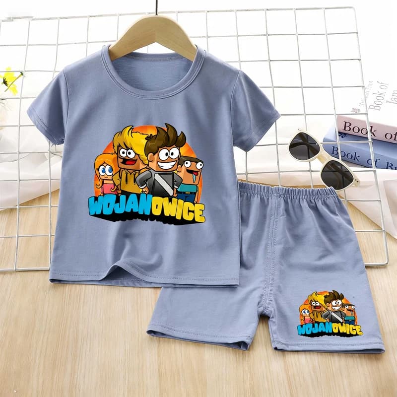Set Pigiama Estivo per Bambini Wojan Team, Carino Cartone Animato Anime, Pigiama per Bambini e Bambine, Abbigliamento da Notte con Maniche Corte e Pantaloni, Vestiti Comodi