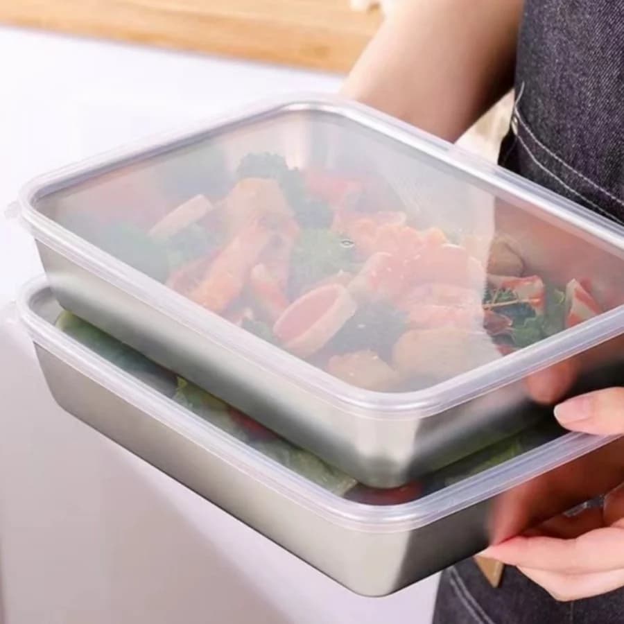 Contenitore Rettangolare in Acciaio Inossidabile per Alimenti Freschi, Vassoio Bento da Picnic, Scatola per Frigorifero e Congelatore, Piatto da Ristorante