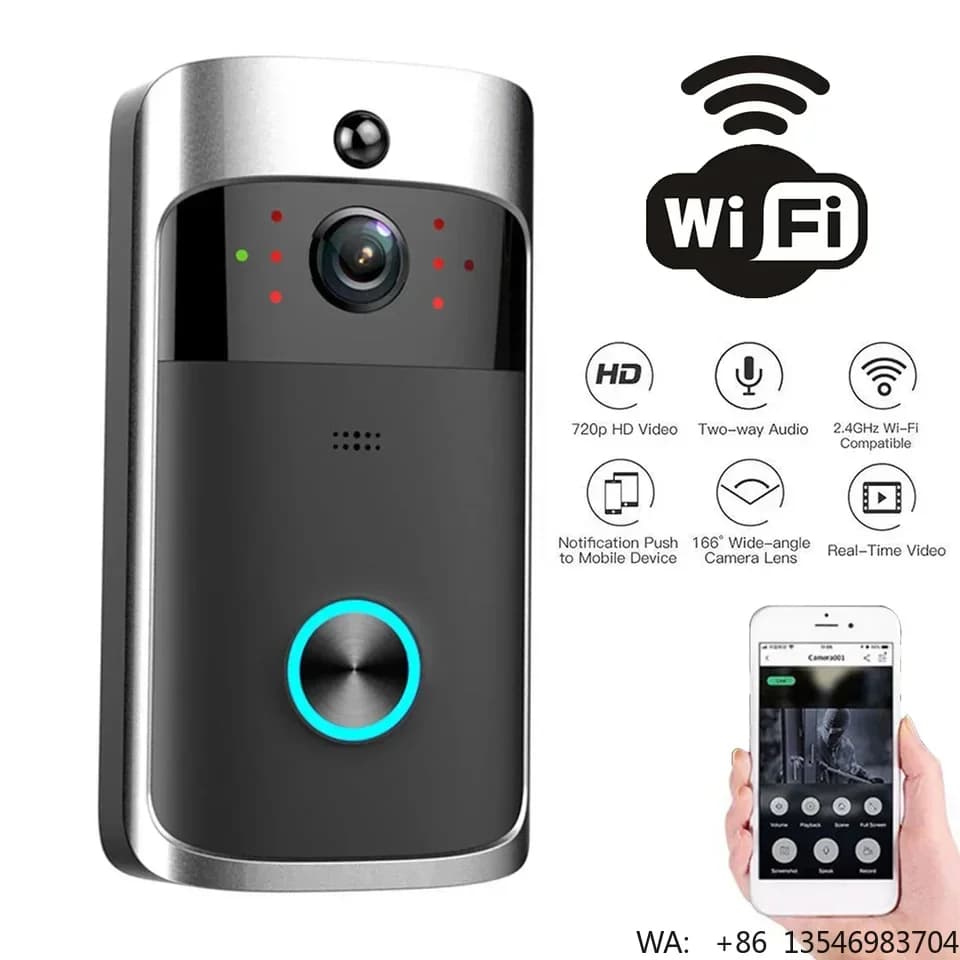 Campanello Video Wifi V5, Citofono Wireless 1080P, Telecamera Intelligente con Rilevamento di Movimento, Impermeabile, Videocitofono per Sicurezza Domestica
