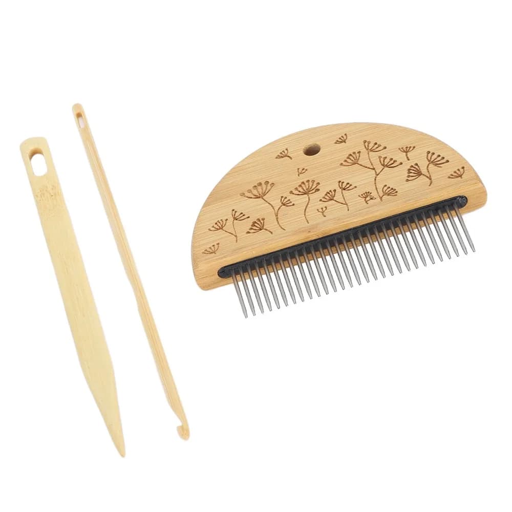 Durable Wooden Weaving Loom Comb Large Eye Needle Crochet Hook Weaving Comb Set Wood Knitting Loom Tool DIY Crafts