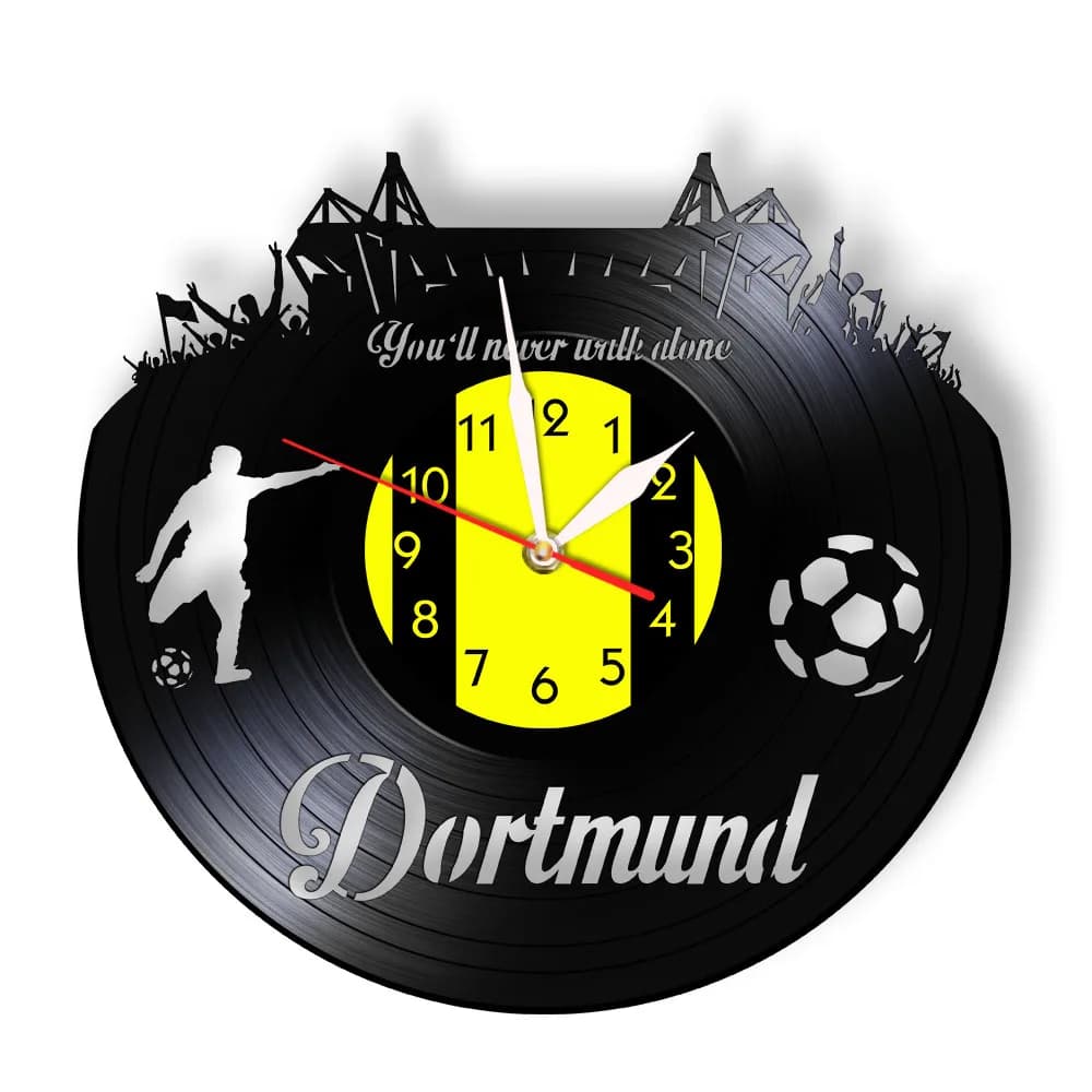 Dortmund City Skyline Orologio da parete Stati tedeschi Appassionati dello stadio di calcio Campioni di celebrazione Orologio da parete con disco in vinile